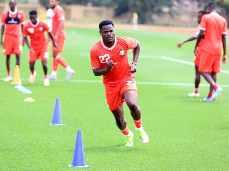 Kenya national football team players training in red kits